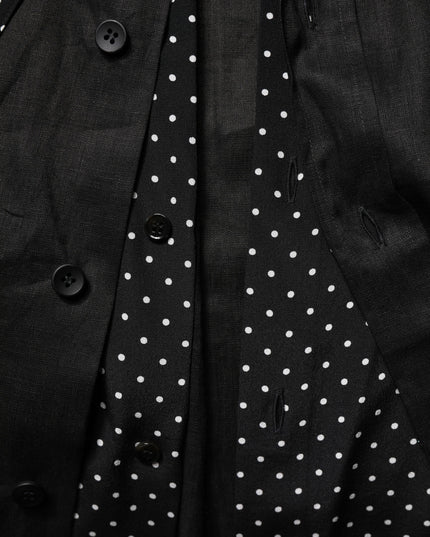 Dolce & Gabbana Black Polka Dot Collar Tie Neck Casual Shirt