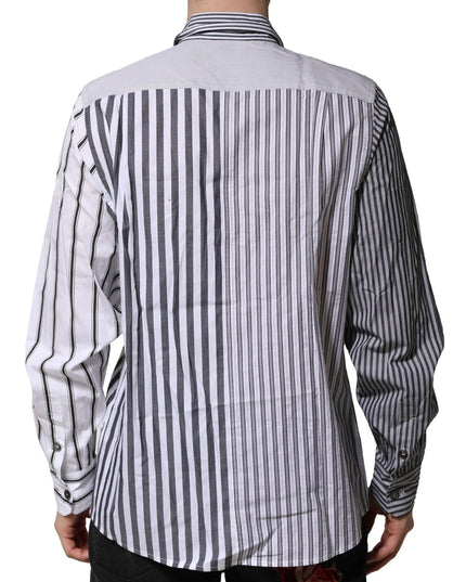 Dolce & Gabbana White Gray Striped Cotton Men Casual Shirt