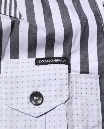 Dolce & Gabbana White Gray Striped Cotton Men Casual Shirt