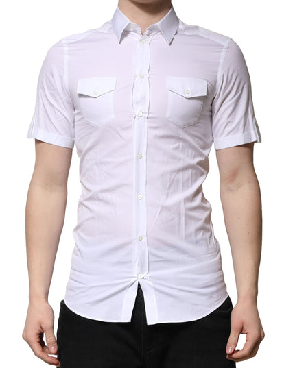 Dolce & Gabbana White Cotton Short Sleeves GOLD Casual Shirt