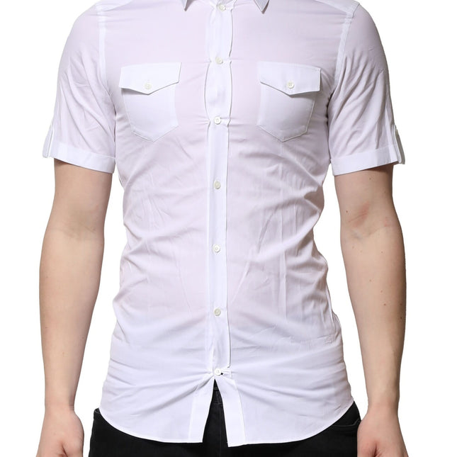 Dolce & Gabbana White Cotton Short Sleeves GOLD Casual Shirt