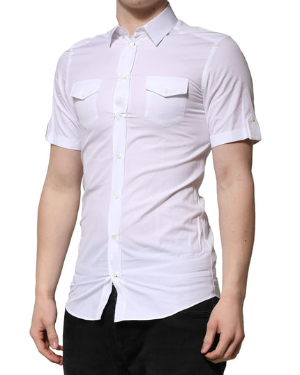 Dolce & Gabbana White Cotton Short Sleeves GOLD Casual Shirt