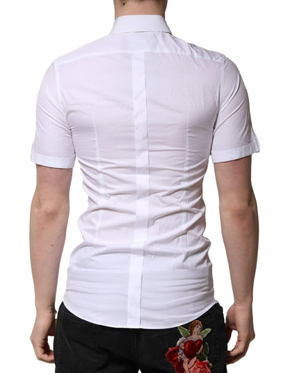 Dolce & Gabbana White Cotton Short Sleeves GOLD Casual Shirt