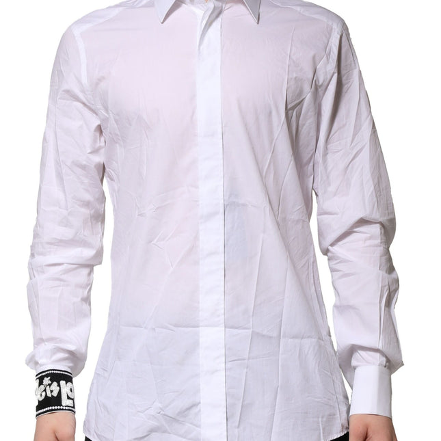 Dolce & Gabbana White GOLD Cotton Men Dress Formal Shirt