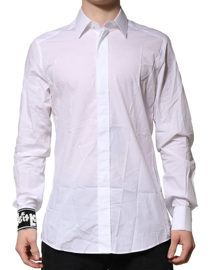 Dolce & Gabbana White GOLD Cotton Men Dress Formal Shirt
