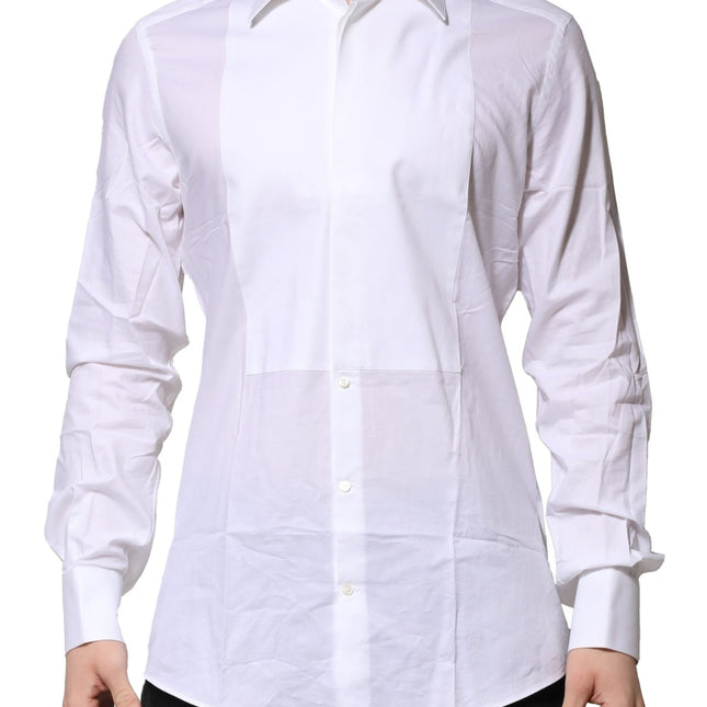 Dolce & Gabbana White Bib Cotton Poplin GOLD Men Formal Shirt