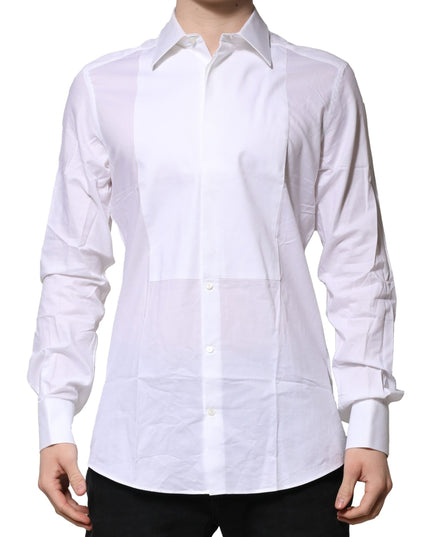 Dolce & Gabbana White Bib Cotton Poplin GOLD Men Formal Shirt