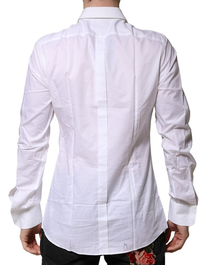 Dolce & Gabbana White Bib Cotton Poplin GOLD Men Formal Shirt