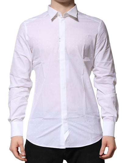 Dolce & Gabbana White Cotton GOLD Long Sleeves Formal Shirt