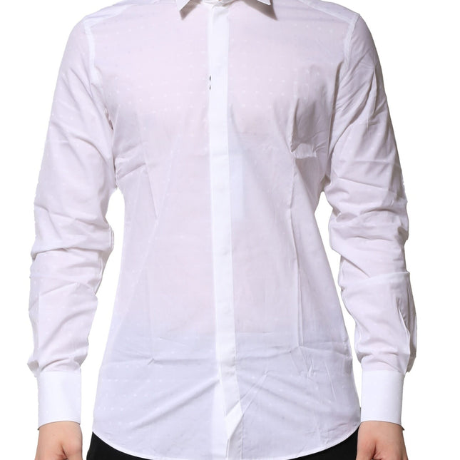 Dolce & Gabbana White Cotton GOLD Long Sleeves Formal Shirt