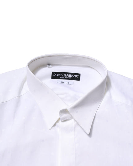 Dolce & Gabbana White Cotton GOLD Long Sleeves Formal Shirt
