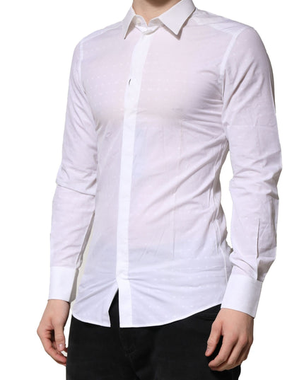 Dolce & Gabbana White GOLD Long Sleeves Dress Men Formal Shirt