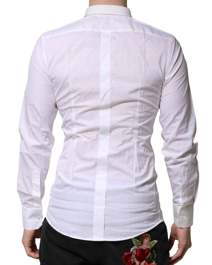 Dolce & Gabbana White GOLD Long Sleeves Dress Men Formal Shirt