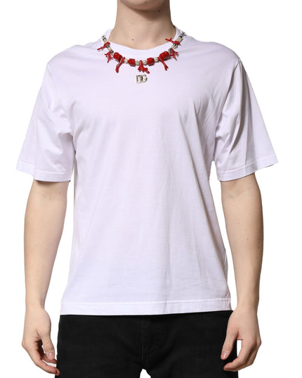 Dolce & Gabbana White Embellished Cotton Crew Neck T-shirt