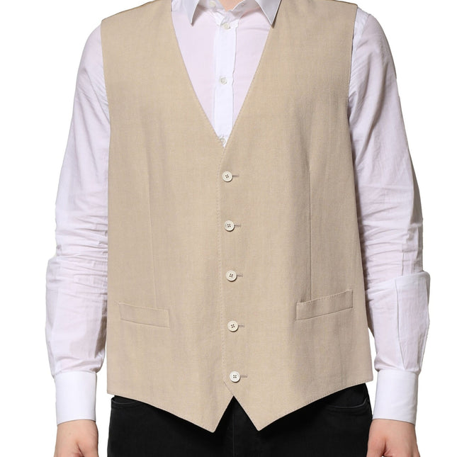 Dolce & Gabbana Beige Linen Dress Formal Men Waistcoat Vest