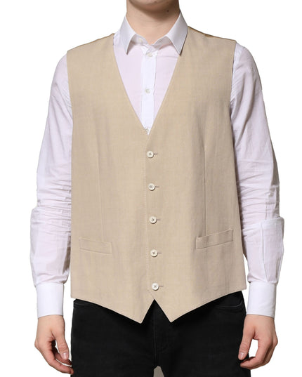 Dolce & Gabbana Beige Linen Dress Formal Men Waistcoat Vest