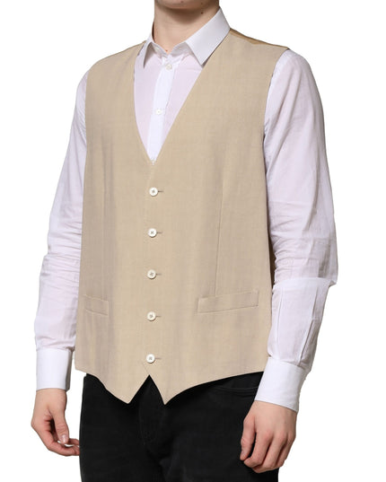 Dolce & Gabbana Beige Linen Dress Formal Men Waistcoat Vest