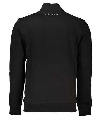 La Martina Black Cotton Men Sweater with Central Pockets and Zip