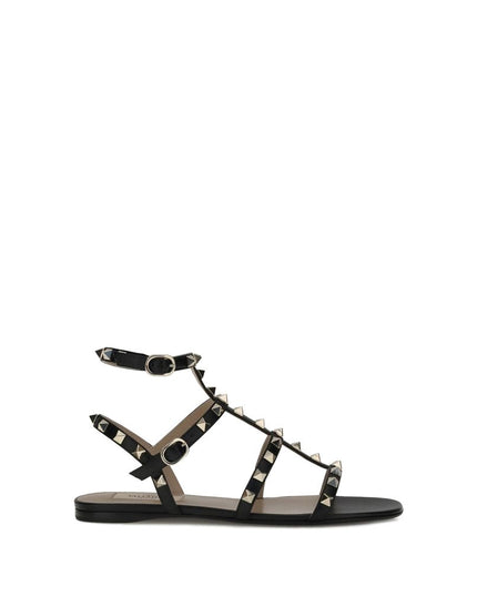 Valentino Garavani Black Calf Leather Bos Taurus Flat Sandals