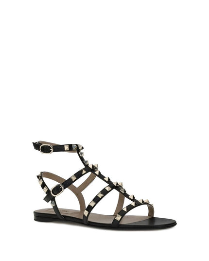 Valentino Garavani Black Calf Leather Bos Taurus Flat Sandals
