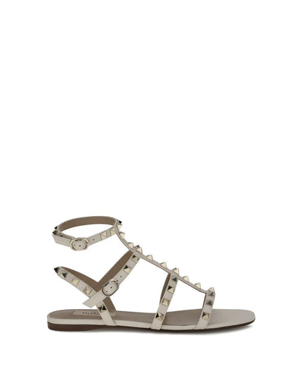 Valentino Garavani White Calf Leather Bos Taurus Flat Sandals
