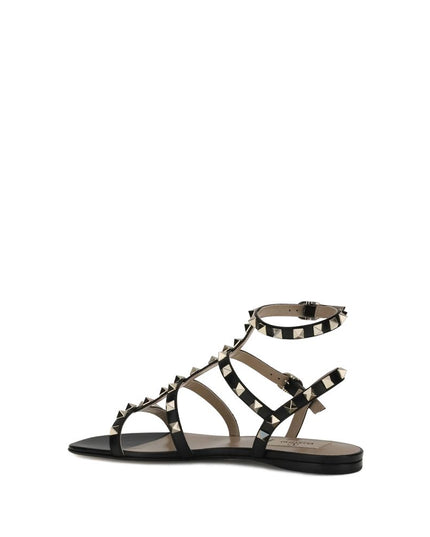 Valentino Garavani Black Calf Leather Bos Taurus Flat Sandals