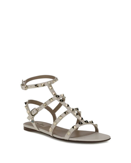 Valentino Garavani White Calf Leather Bos Taurus Flat Sandals