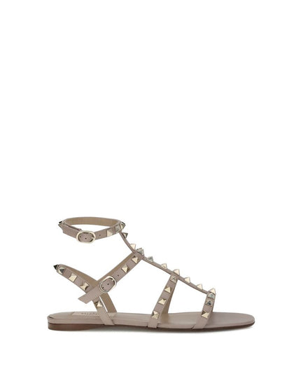 Valentino Garavani Gray Calf Leather Bos Taurus Flat Sandals