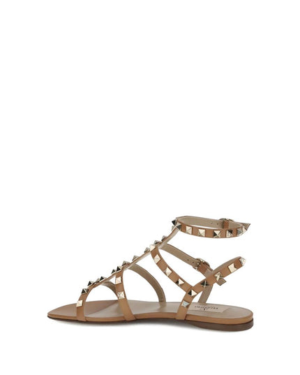 Valentino Garavani Beige Calf Leather Bos Taurus Flat Sandals