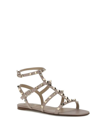 Valentino Garavani Gray Calf Leather Bos Taurus Flat Sandals
