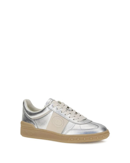 Valentino Garavani Silver Calf Leather Bos Taurus Low Top Sneakers