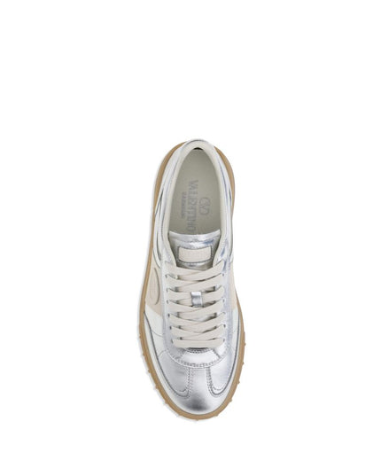 Valentino Garavani Silver Calf Leather Bos Taurus Low Top Sneakers