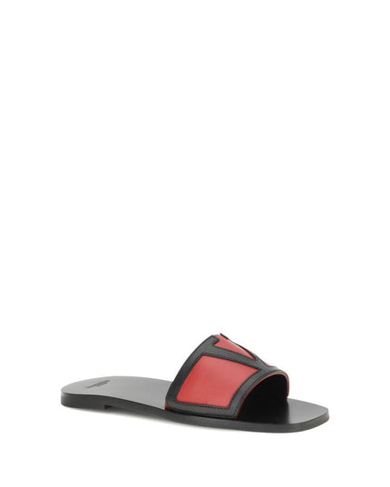 Valentino Garavani Red Calf Leather Bos Taurus Flat Sandals