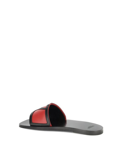 Valentino Garavani Red Calf Leather Bos Taurus Flat Sandals