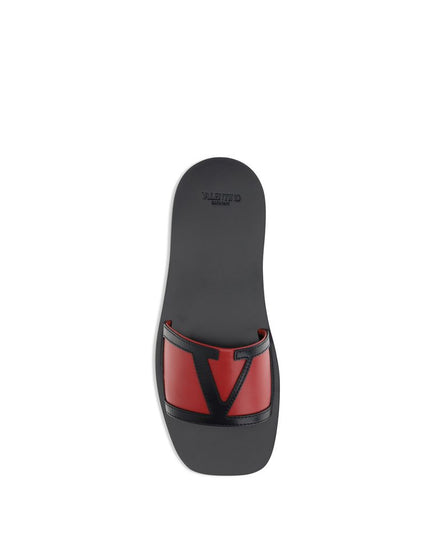 Valentino Garavani Red Calf Leather Bos Taurus Flat Sandals