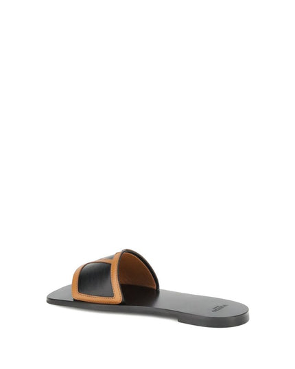 Valentino Garavani Black Calf Leather Bos Taurus Flat Sandals