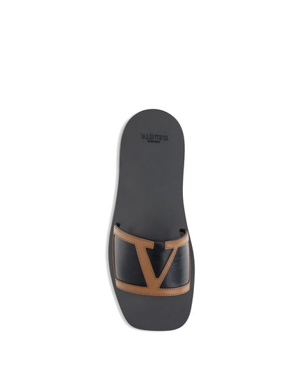 Valentino Garavani Black Calf Leather Bos Taurus Flat Sandals