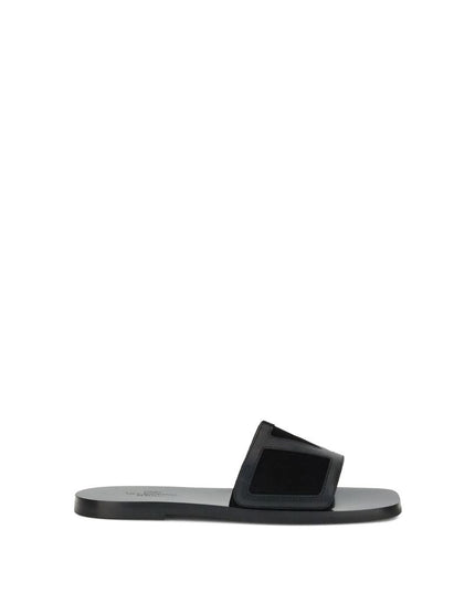 Valentino Garavani Black Calf Leather Bos Taurus Flat Sandals
