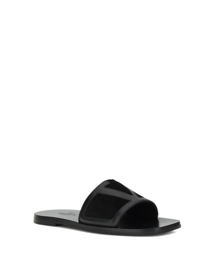 Valentino Garavani Black Calf Leather Bos Taurus Flat Sandals