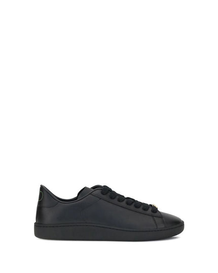 Valentino Garavani Black Calf Leather Bos Taurus Low Top Sneakers