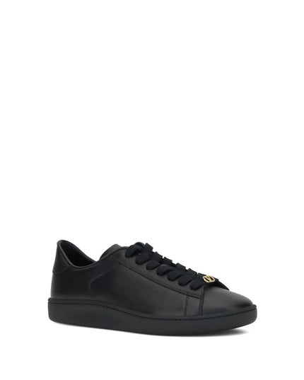 Valentino Garavani Black Calf Leather Bos Taurus Low Top Sneakers