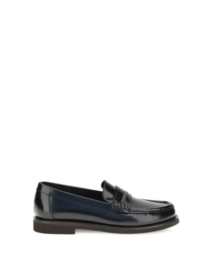 Brunello Cucinelli Black Calf Leather Bos Taurus Slip-On Loafers