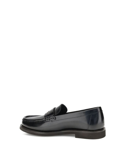 Brunello Cucinelli Black Calf Leather Bos Taurus Slip-On Loafers