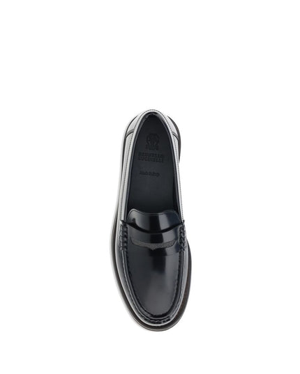 Brunello Cucinelli Black Calf Leather Bos Taurus Slip-On Loafers