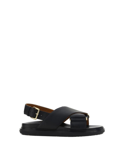 Marni Black Calf Leather Bos Taurus Flat Sandals