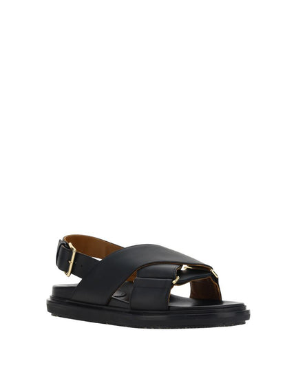 Marni Black Calf Leather Bos Taurus Flat Sandals