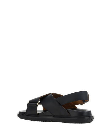 Marni Black Calf Leather Bos Taurus Flat Sandals