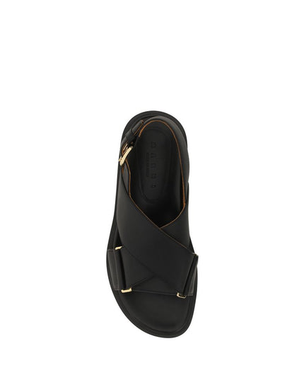 Marni Black Calf Leather Bos Taurus Flat Sandals