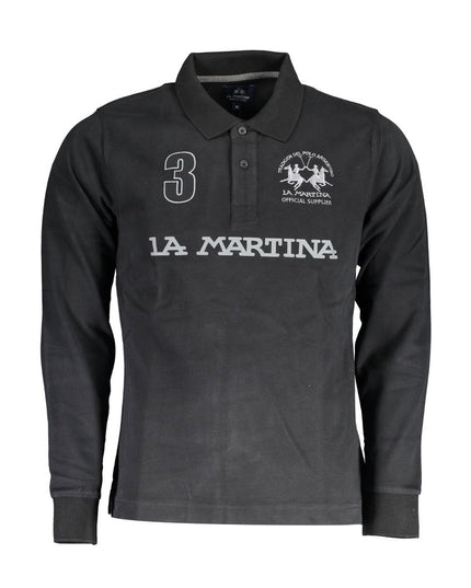 La Martina Black Cotton Men Polo Shirt