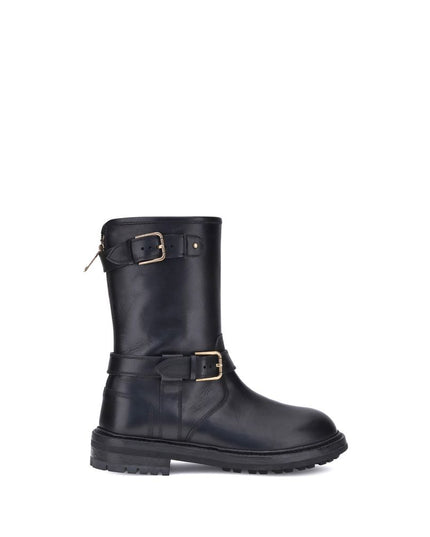 Dolce & Gabbana Black Calf Leather Bos Taurus Lace-Up Boots